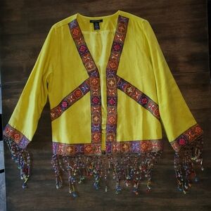 Boston Proper beaded linen jacket yellow size Small
